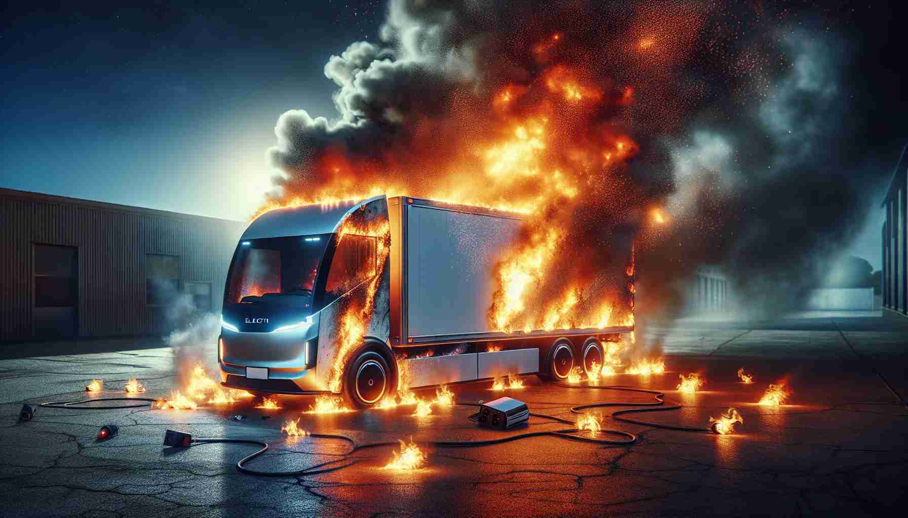 Shocking Scene Unfolds! Electric Truck Erupts in Flames